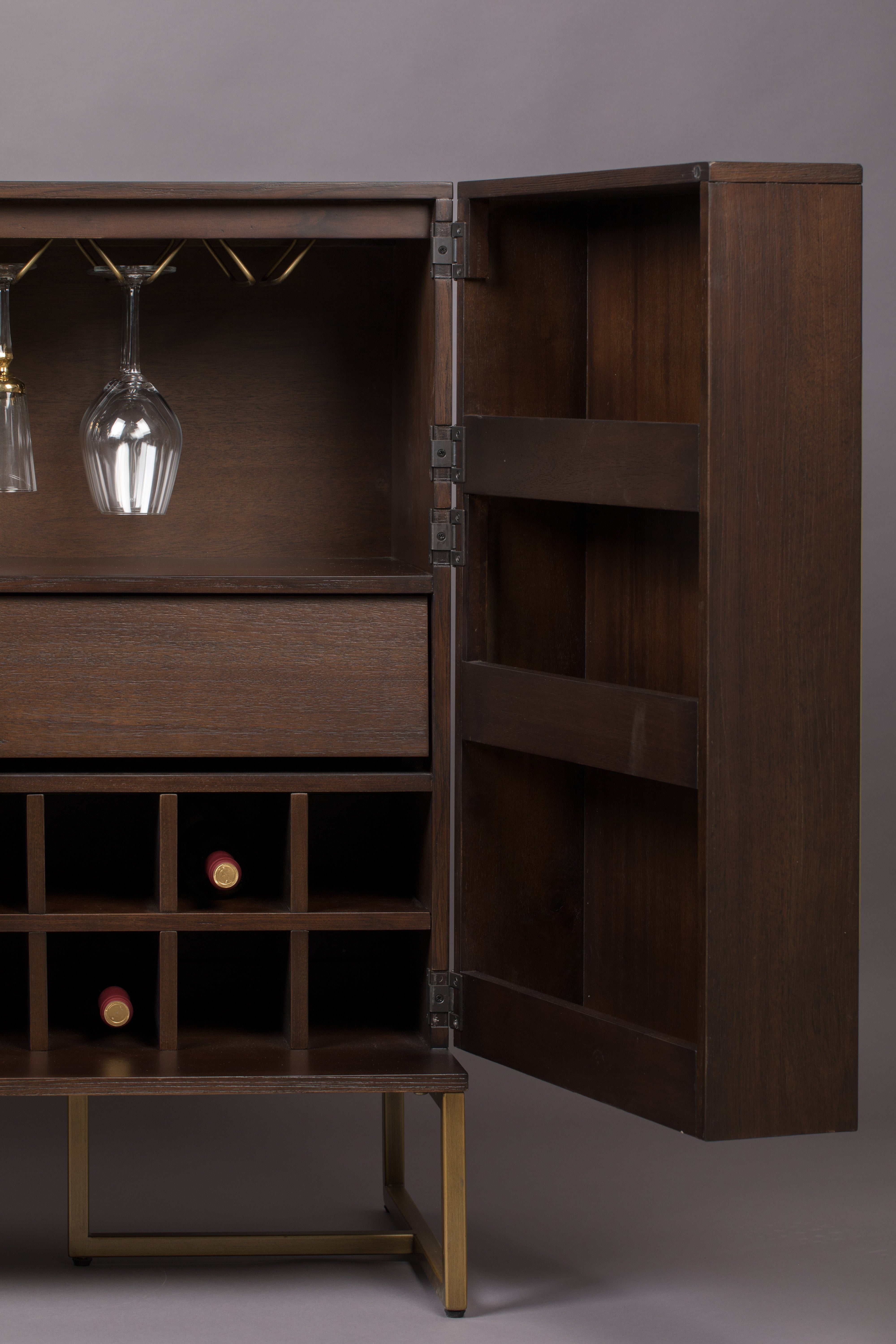Dutchbone Class Herringbone Brown Acacia Wood Drinks Cabinet